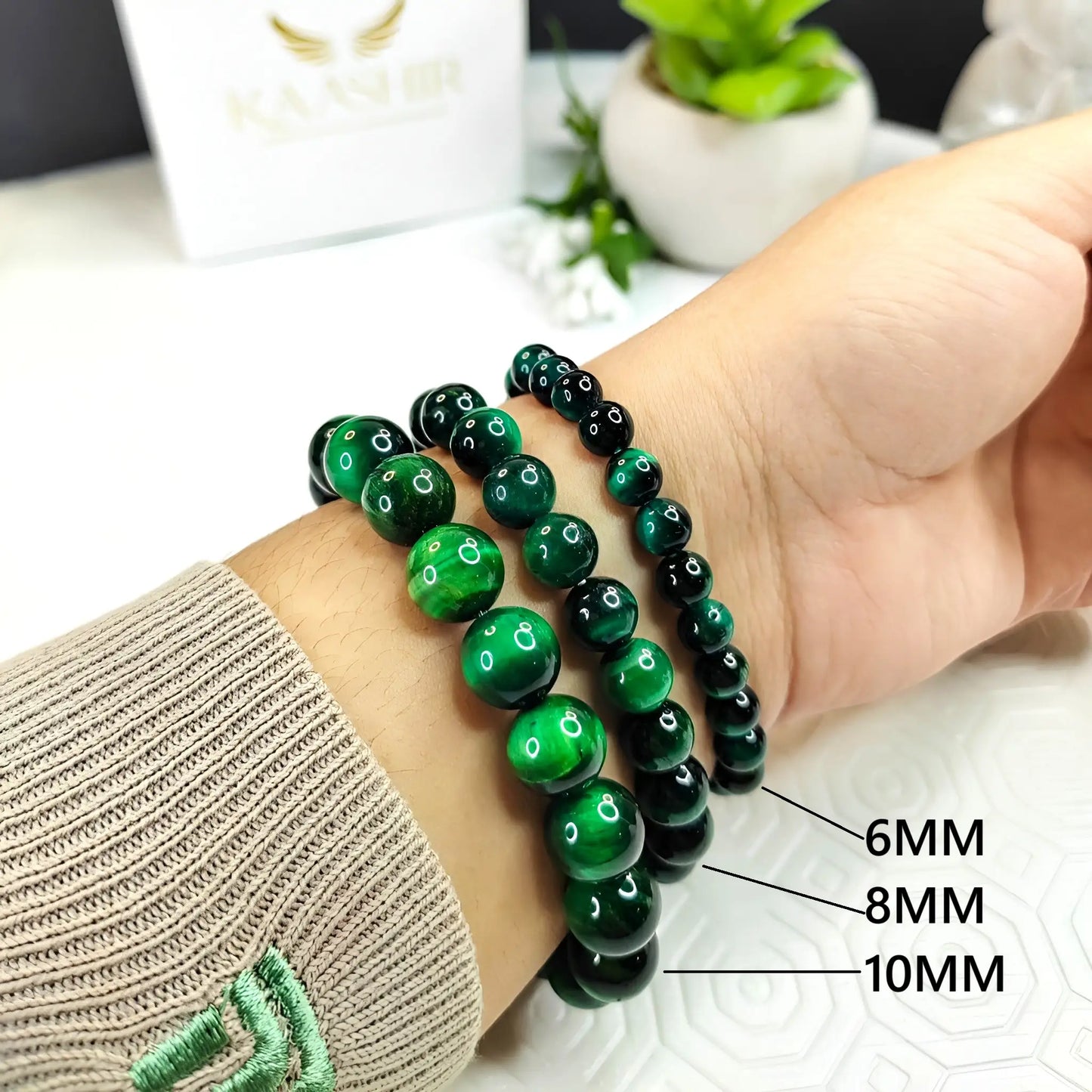 Kaashir Green Tigers Eye Bracelet – Handmade Beaded Jewelry for Unisex