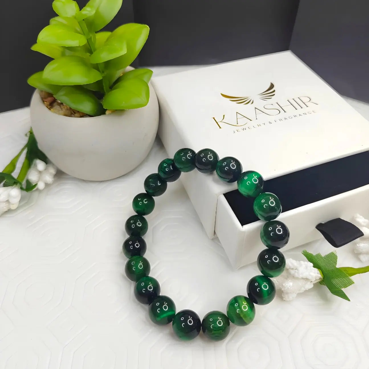 Green Tigers Eye Bracelet –Handmade Beaded Stone Jewelry for Men&Women - Kaashir Jewelry & Fragrance