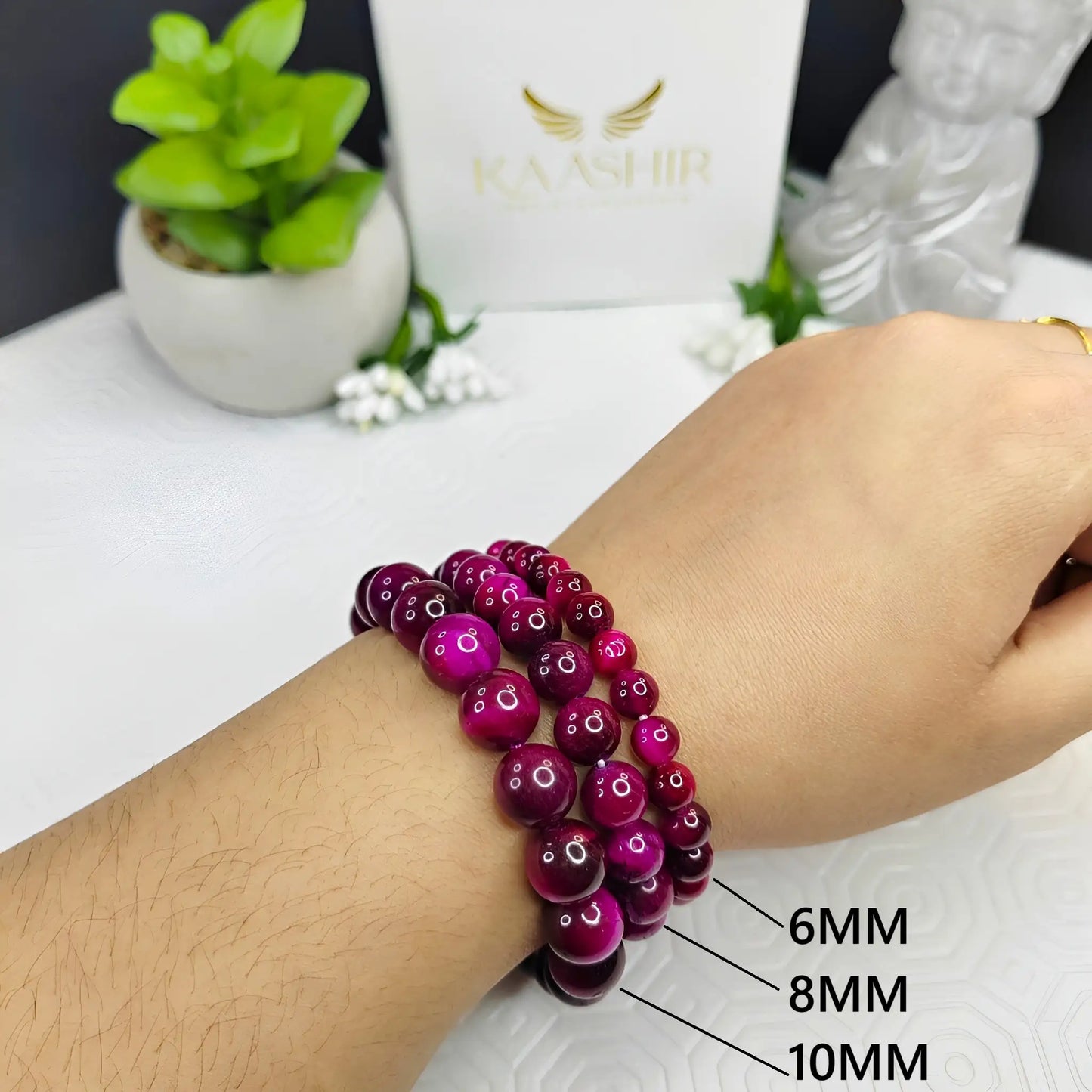 Kaashir Pink Tigers Eye Bracelet –Handmade Beaded Stone Jewelry Unisex