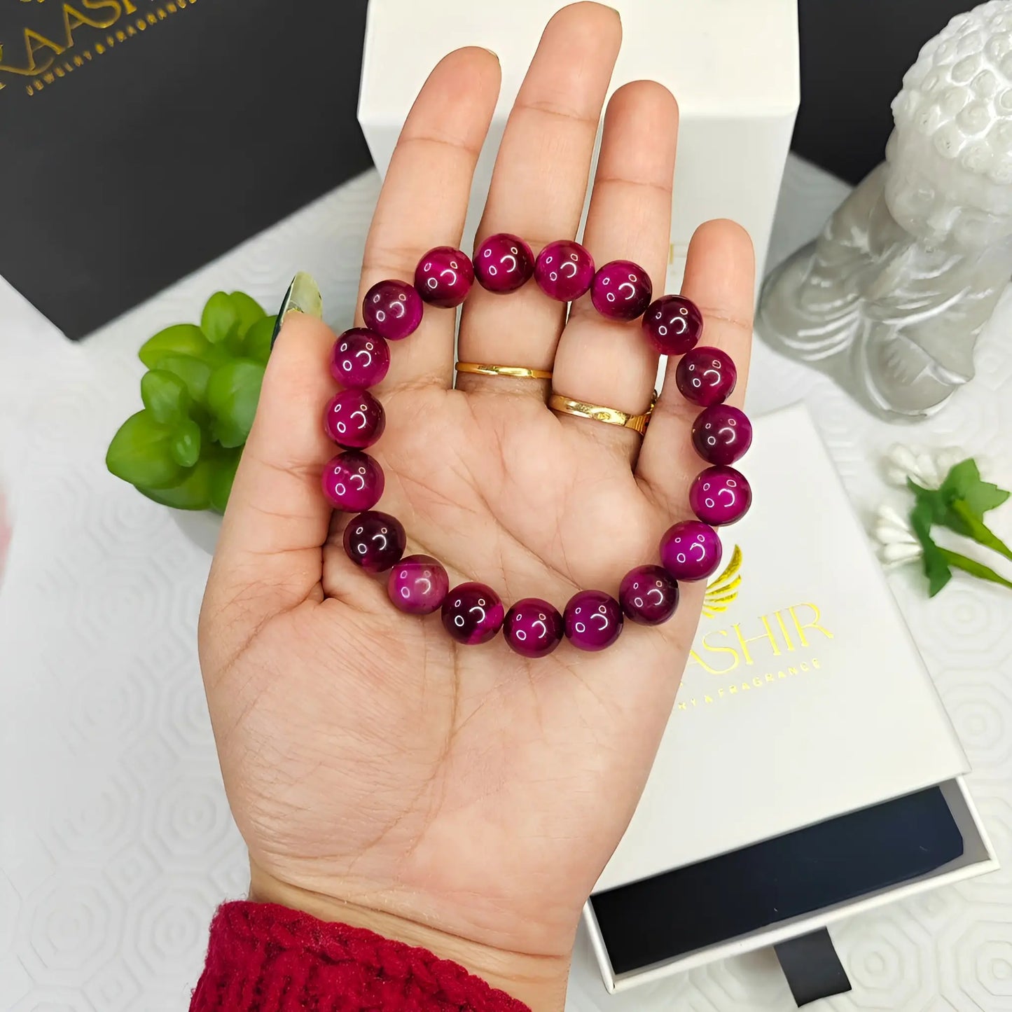 Pink Tigers Eye Bracelet – Handmade Beaded Stone Jewelry for Men&Women - Kaashir Jewelry & Fragrance