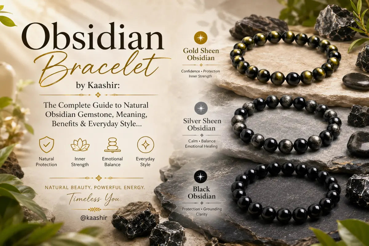 Obsidian Bracelets by Kaashir featuring natural gemstone beads on a durable stretch cord for women and men