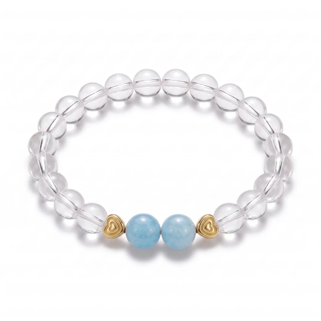 Aquamarine & Clear Quartz Beaded Crystal Bracelet for Clarity