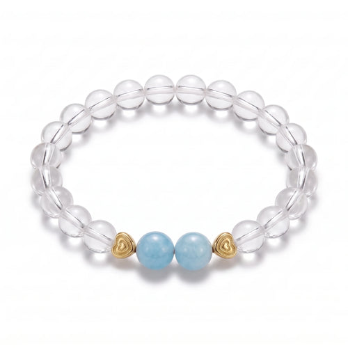 Aquamarine & Clear Quartz Beaded Crystal Bracelet for Clarity