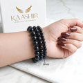 Black Agate 6mm Beaded Gemstone Bracelet worn on wrist – Kaashir Jewelry