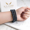 Black Lava Stone 6mm Beaded Gemstone Bracelet worn on wrist – Kaashir Jewelry