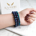 Blue Tiger Eye 6mm Beaded Gemstone Bracelet worn on wrist – Kaashir Jewelry