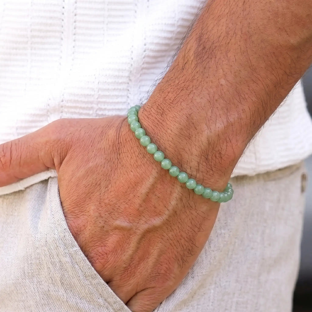 Green Aventurine 6mm Beaded Gemstone Bracelet worn on wrist – Kaashir Jewelry