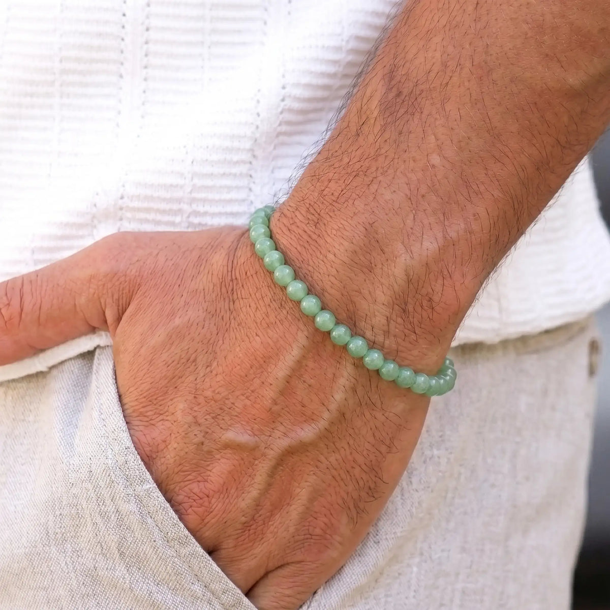 Green Aventurine 6mm Beaded Gemstone Bracelet worn on wrist – Kaashir Jewelry