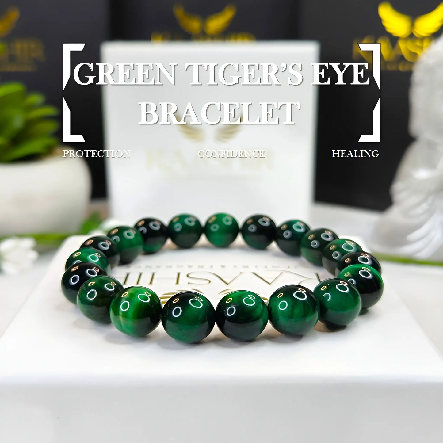 Green Tigers Eye Bracelet –Handmade Beaded Stone Jewelry for Men&Women - Kaashir Jewelry & Fragrance