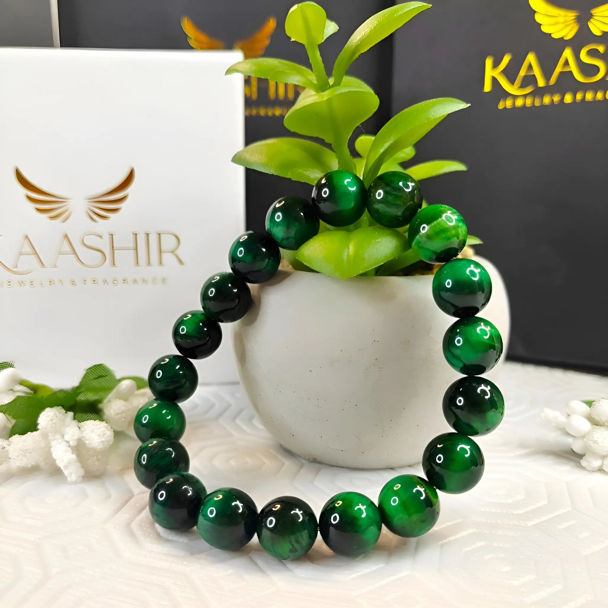 Green Tigers Eye Bracelet –Handmade Beaded Stone Jewelry for Men&Women - Kaashir Jewelry & Fragrance