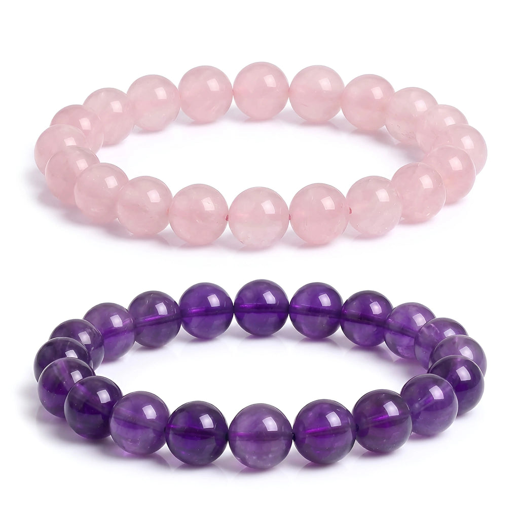 Amethyst & Rose Quartz Bracelet Set for Women – 8mm