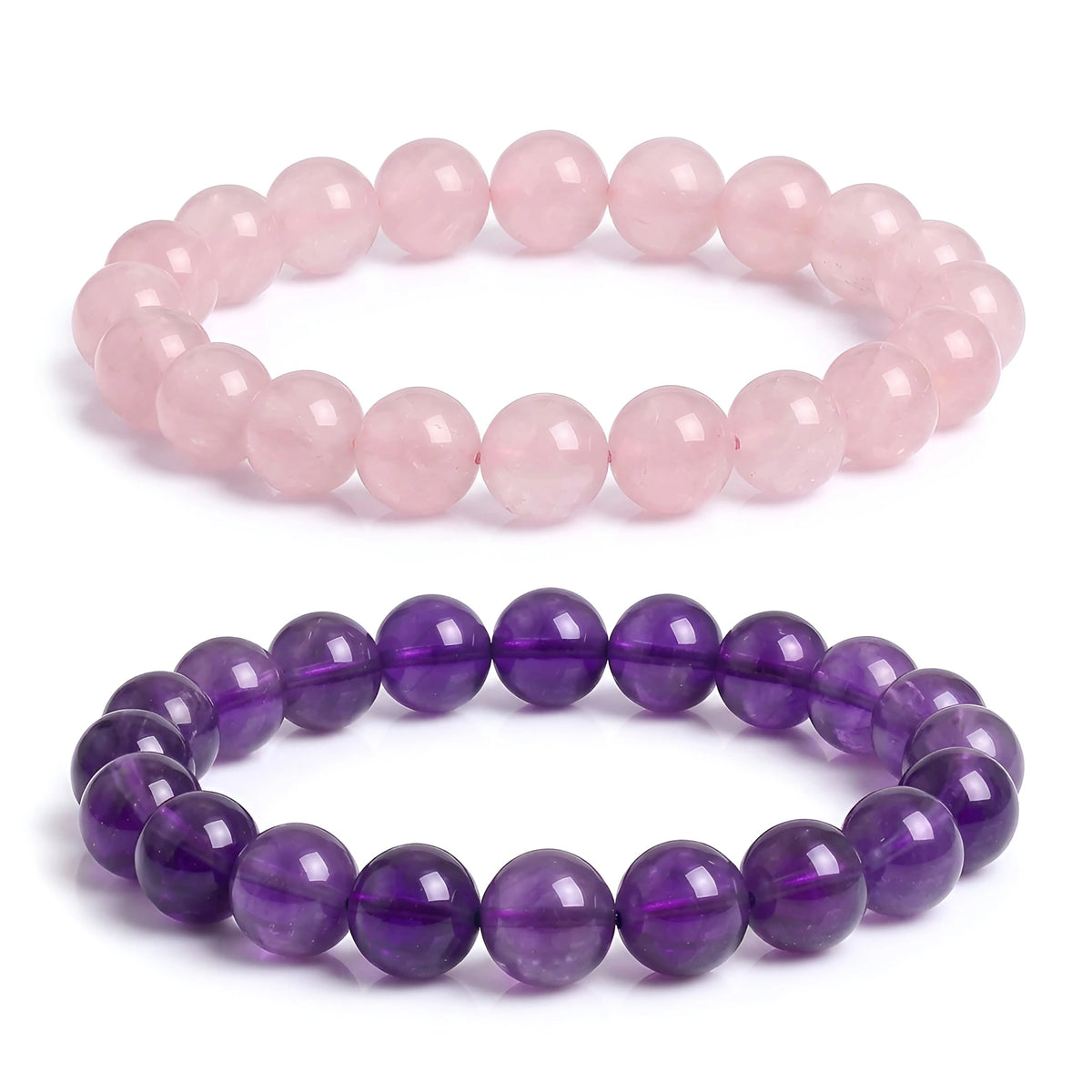 Amethyst & Rose Quartz Bracelet Set for Women – 8mm