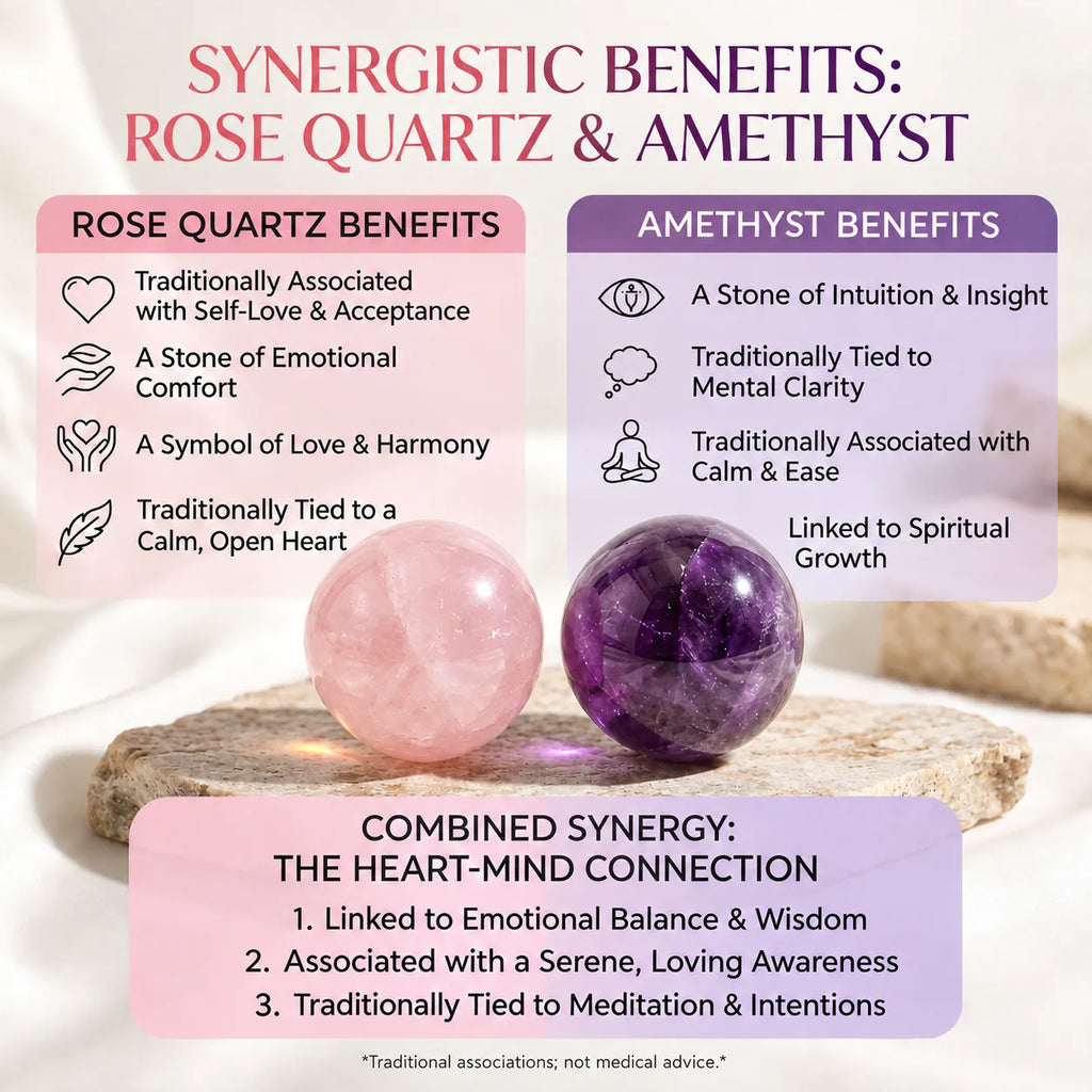 Amethyst & Rose Quartz Bracelet Set for Women – 8mm
