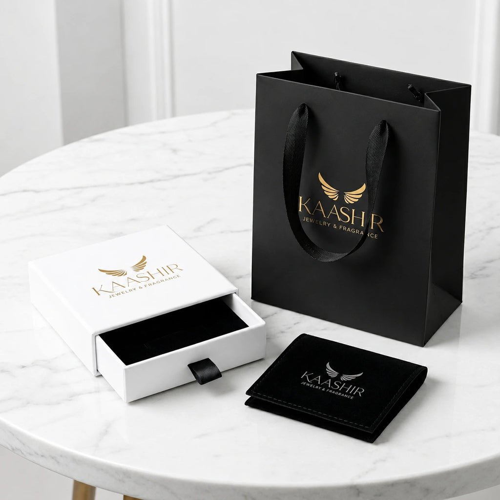 Kaashir bracelet premium packaging – white drawer box with gold foil by 