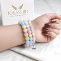 Multi Morganite 6mm Beaded Gemstone Bracelet worn on wrist – Kaashir Jewelry