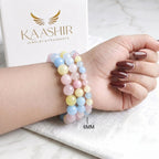 Multi Morganite 6mm Beaded Gemstone Bracelet worn on wrist – Kaashir Jewelry