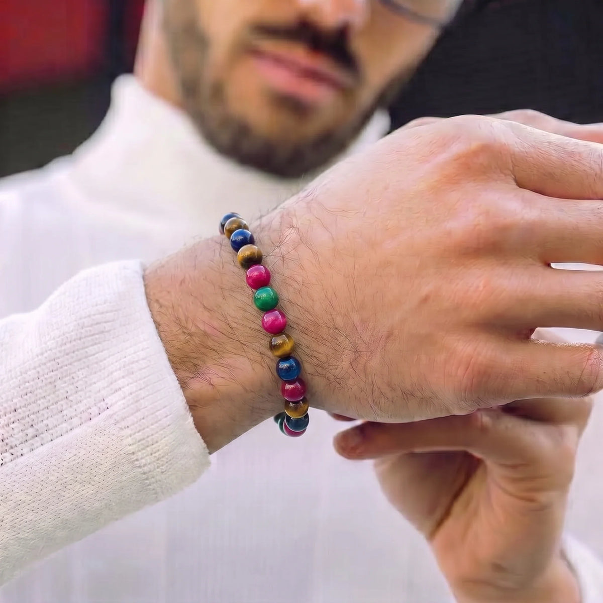 mens tiger eye bracelet multi colour natural gemstone kaashir