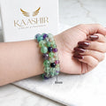Rainbow Fluorite 6mm Beaded Gemstone Bracelet worn on wrist – Kaashir Jewelry