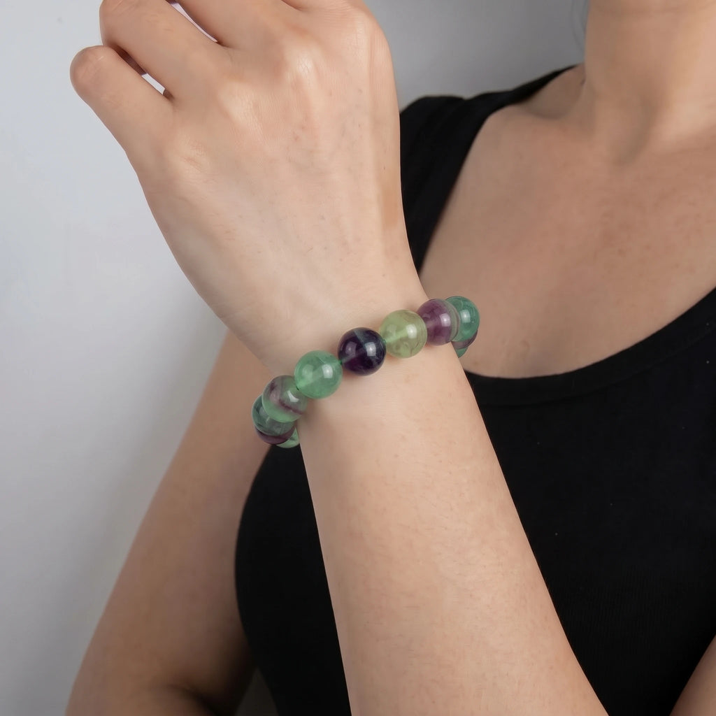 fluorite bracelet worn on wrist focus balance and protection bracelet