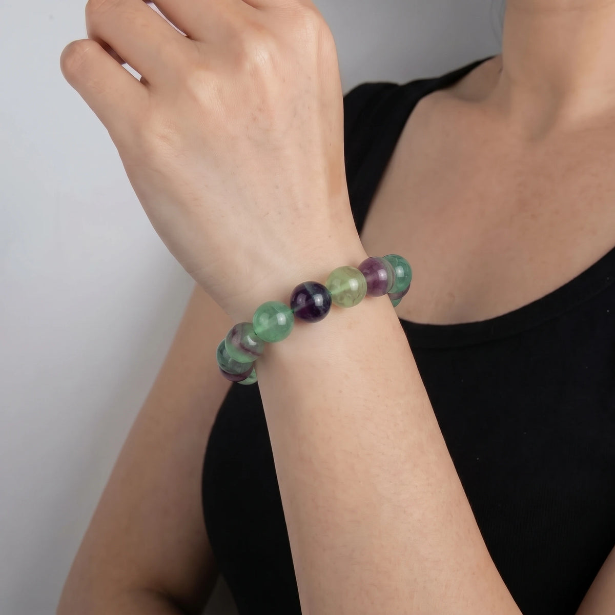fluorite bracelet worn on wrist focus balance and protection bracelet
