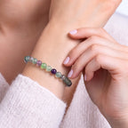 Rainbow Fluorite 6mm Beaded Gemstone Bracelet worn on wrist – Kaashir Jewelry