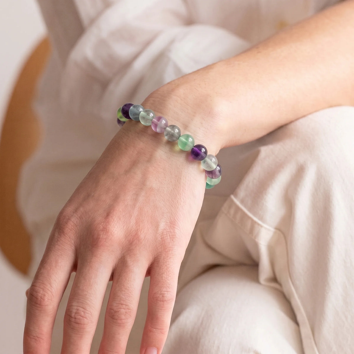 fluorite bracelet worn on wrist focus clarity crystal bracelet