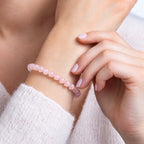Rose Quartz 6mm Beaded Gemstone Bracelet worn on wrist – Kaashir Jewelry