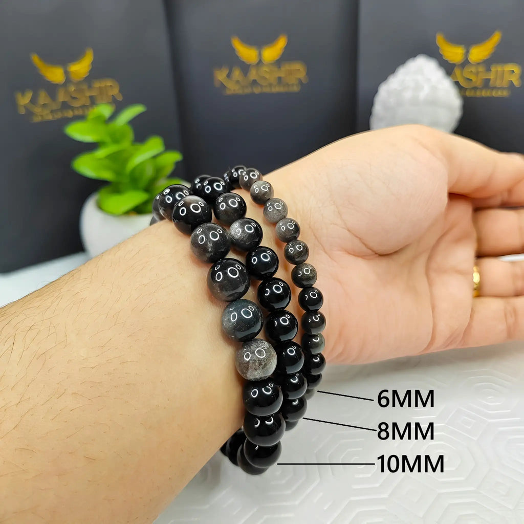 Silver Obsidian Bracelet – Unisex Handmade Crystal Jewelry | Kaashir