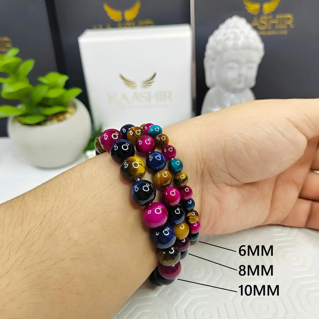 Kaashir Trinity Tigers Eye Bracelet – Handmade Beaded Jewelry Unisex