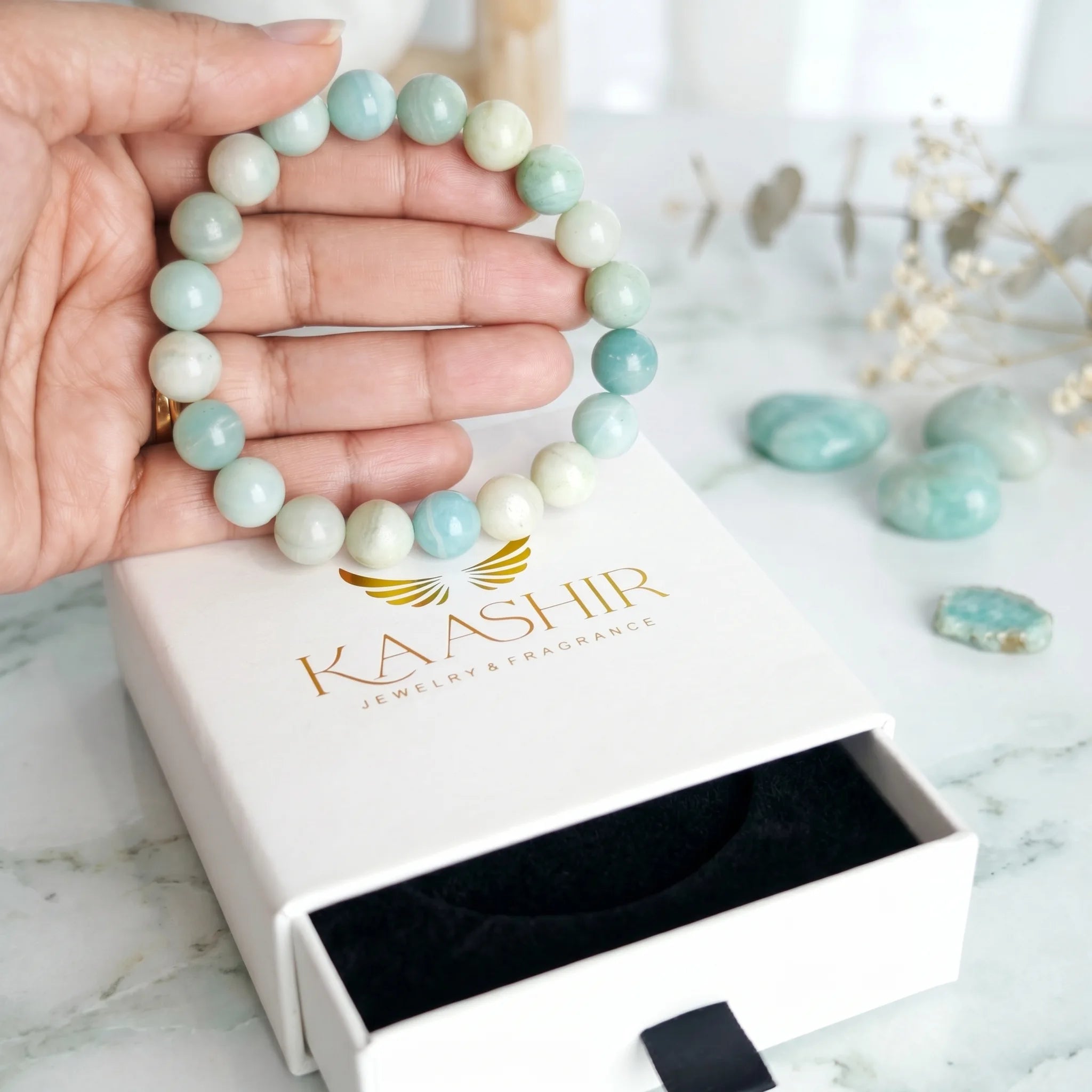 Amazonite bracelet natural blue-green crystal – throat chakra stone of courage