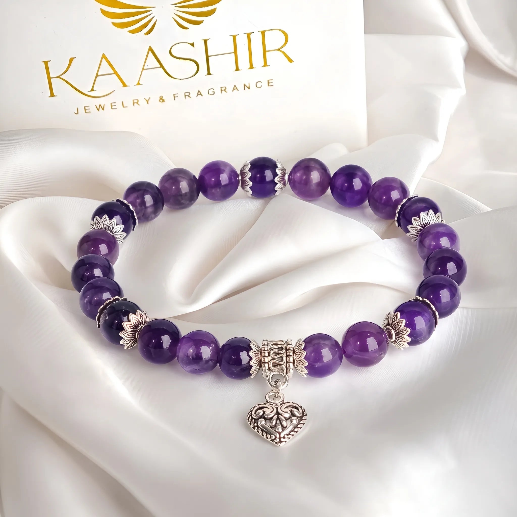 Natural purple amethyst bracelet beads — genuine gemstone charm bracelet by Kaashir