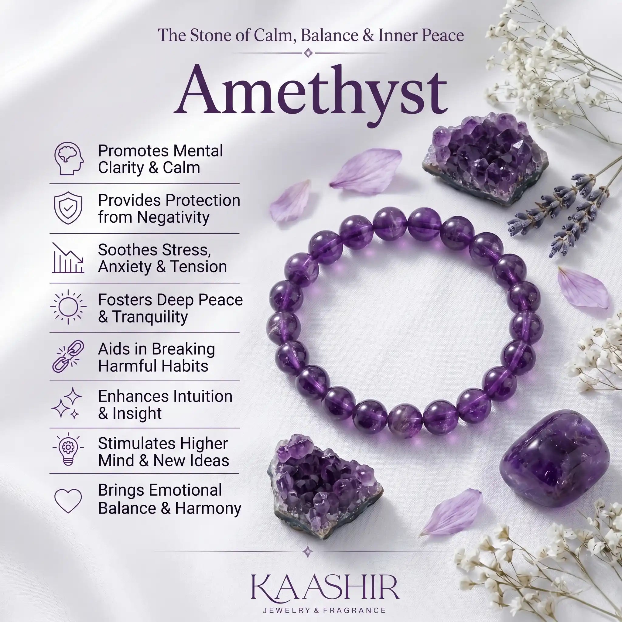 amethyst bracelet benefits meaning calm sleep crown chakra