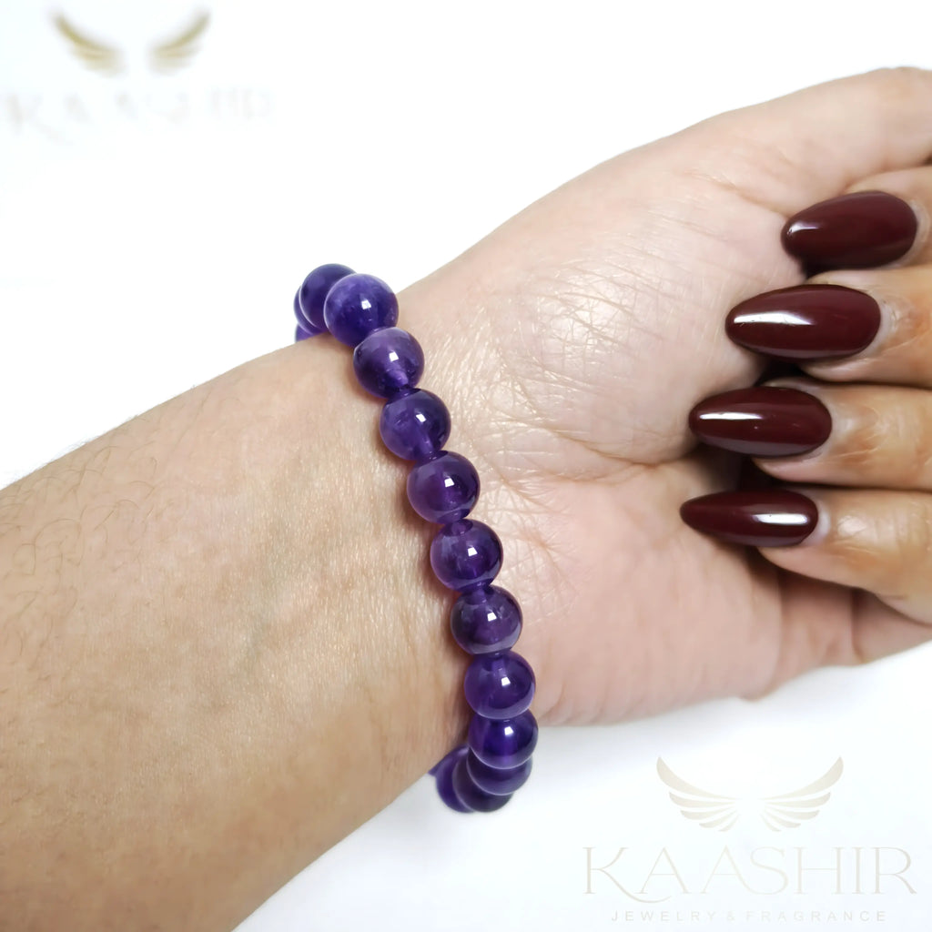amethyst bracelet worn on wrist healing crystal calm anxiety