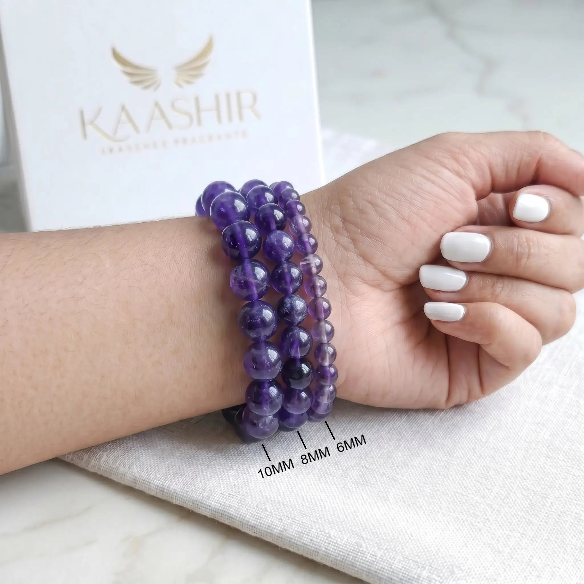 amethyst bracelet worn on wrist calm sleep spiritual balance