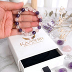 Amethyst, clear quartz & rose quartz natural gemstone beads - 8mm crystal bracelet for women by Kaashir