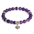 Amethyst heart charm bracelet 8mm — purple gemstone beads with silver heart charm by Kaashir