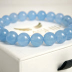 aquamarine bead bracelet natural stone beads close up blue green