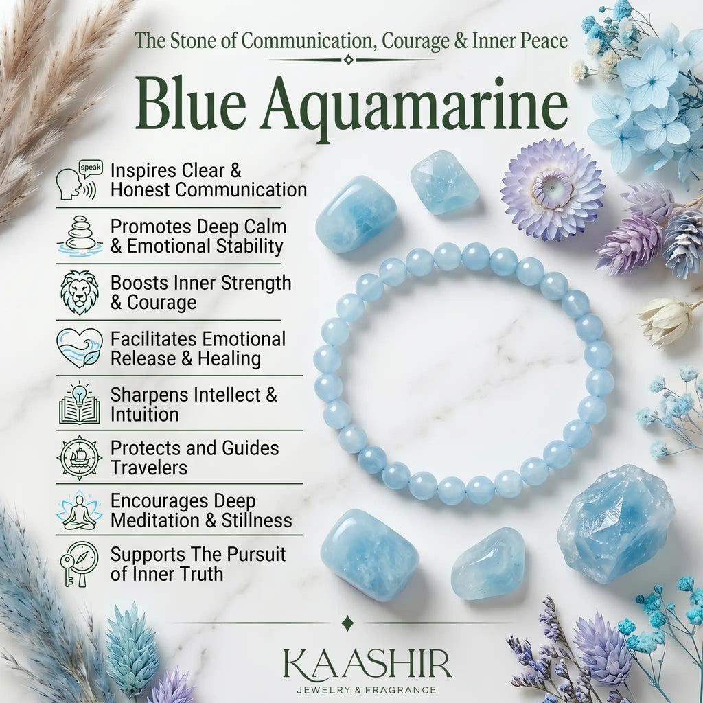 aquamarine bracelet benefits meaning calm throat chakra courage