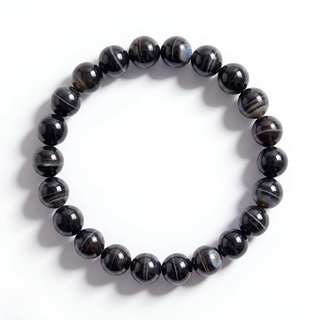 black Banded agate bracelet natural swirl gemstone handmade kaashir