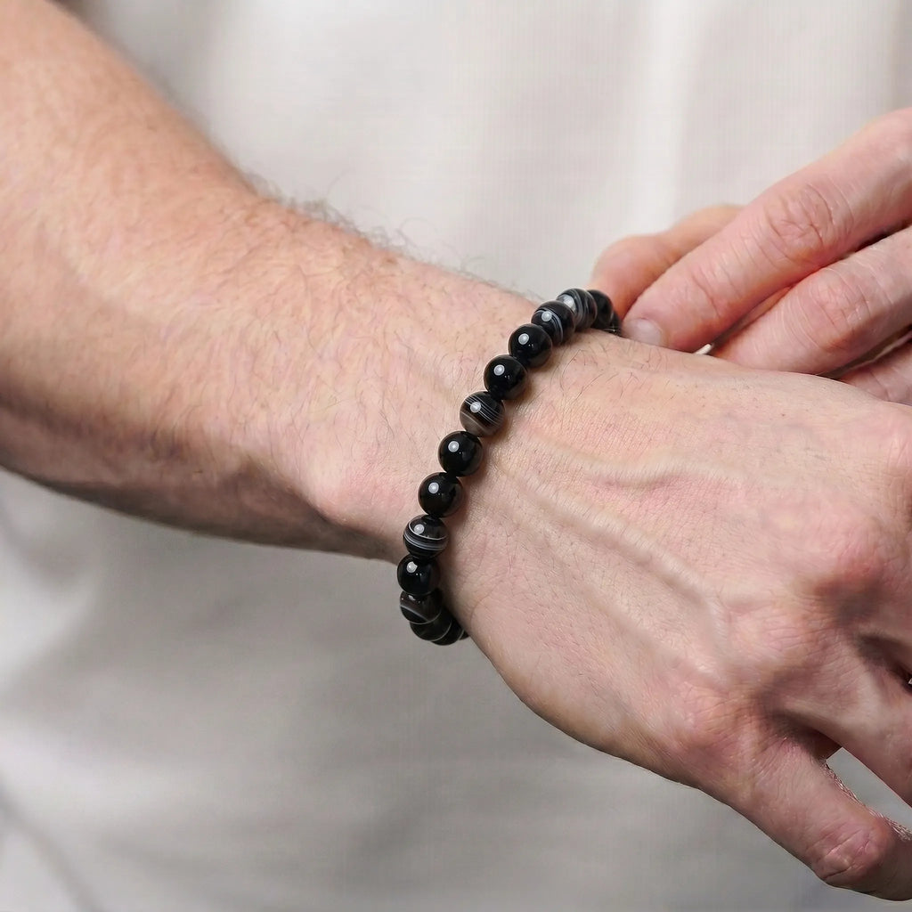 black stone bracelet for men natural agate gemstone grounding strength