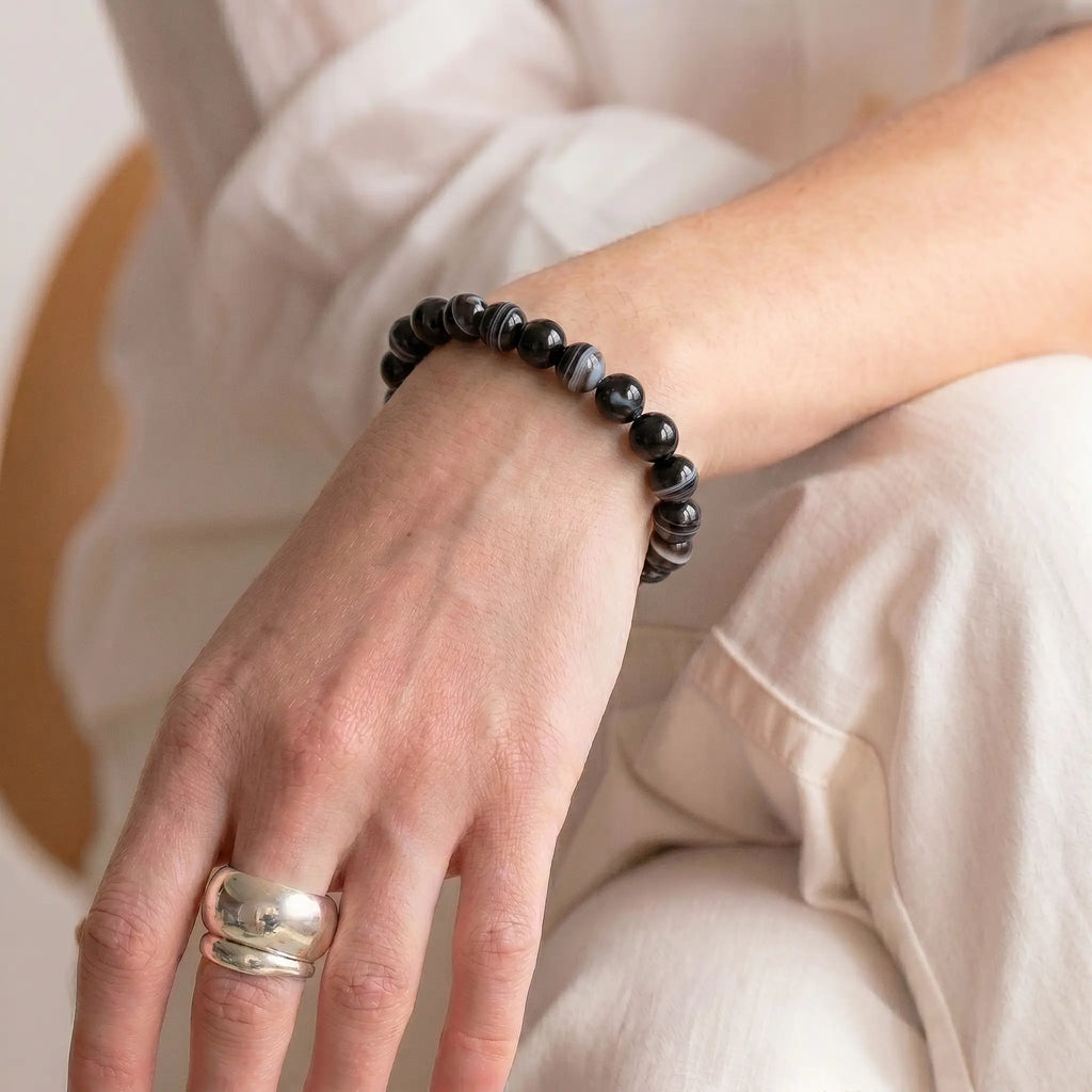 black agate bracelet for women natural healing crystal emotional balance