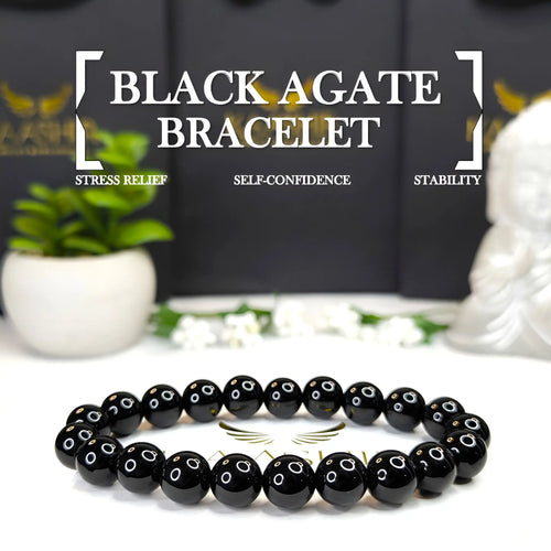 Black Agate Energy Bracelet – Unisex Natural Healing Stone | Kaashir