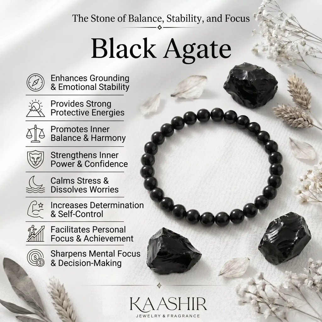 Black agate bracelet for meditation and spiritual grounding – root chakra