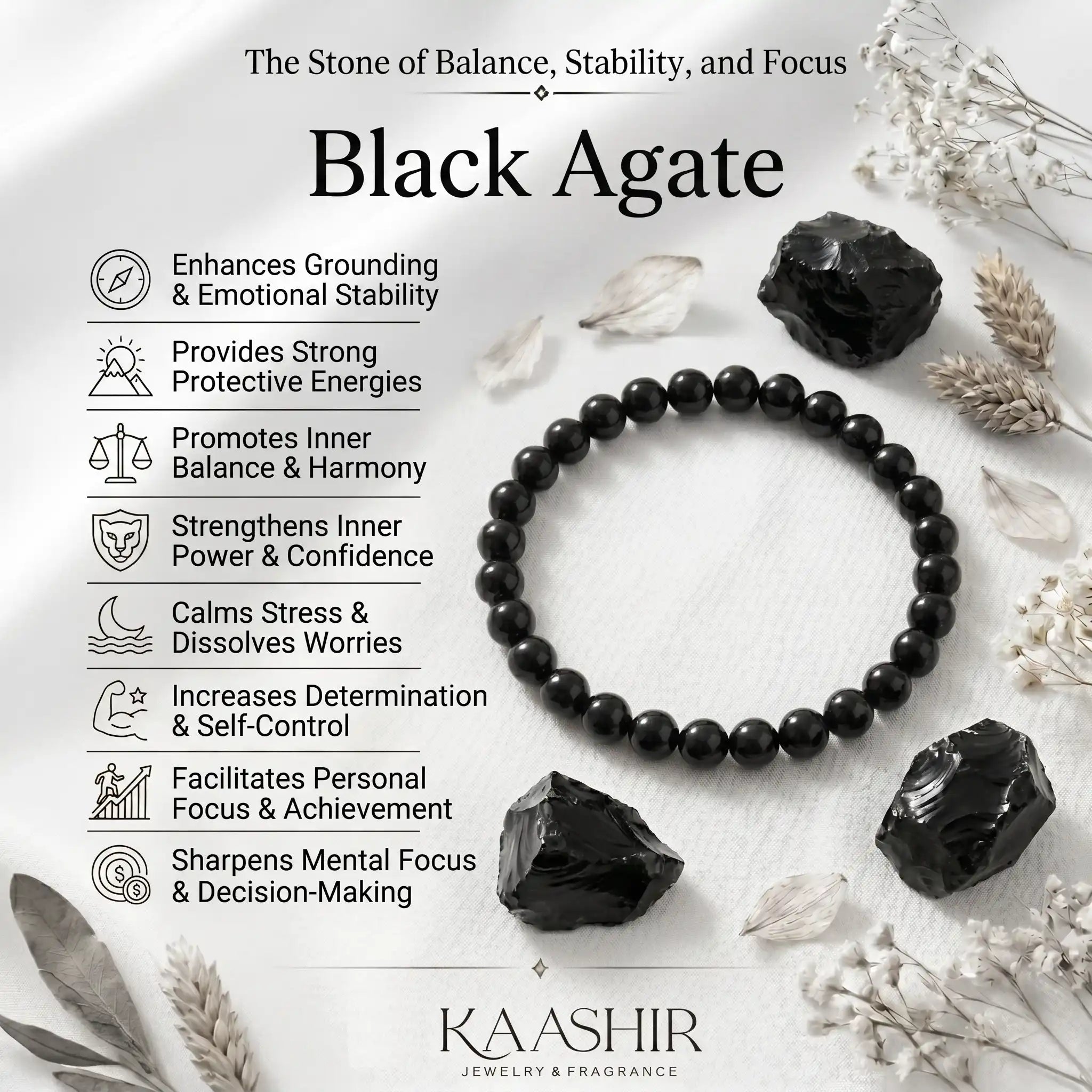 Black agate bracelet for meditation and spiritual grounding – root chakra