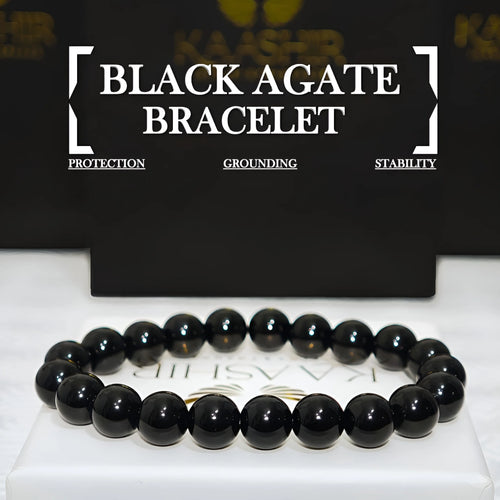 Black Agate Energy Bracelet – Unisex Natural Healing Stone | Kaashir