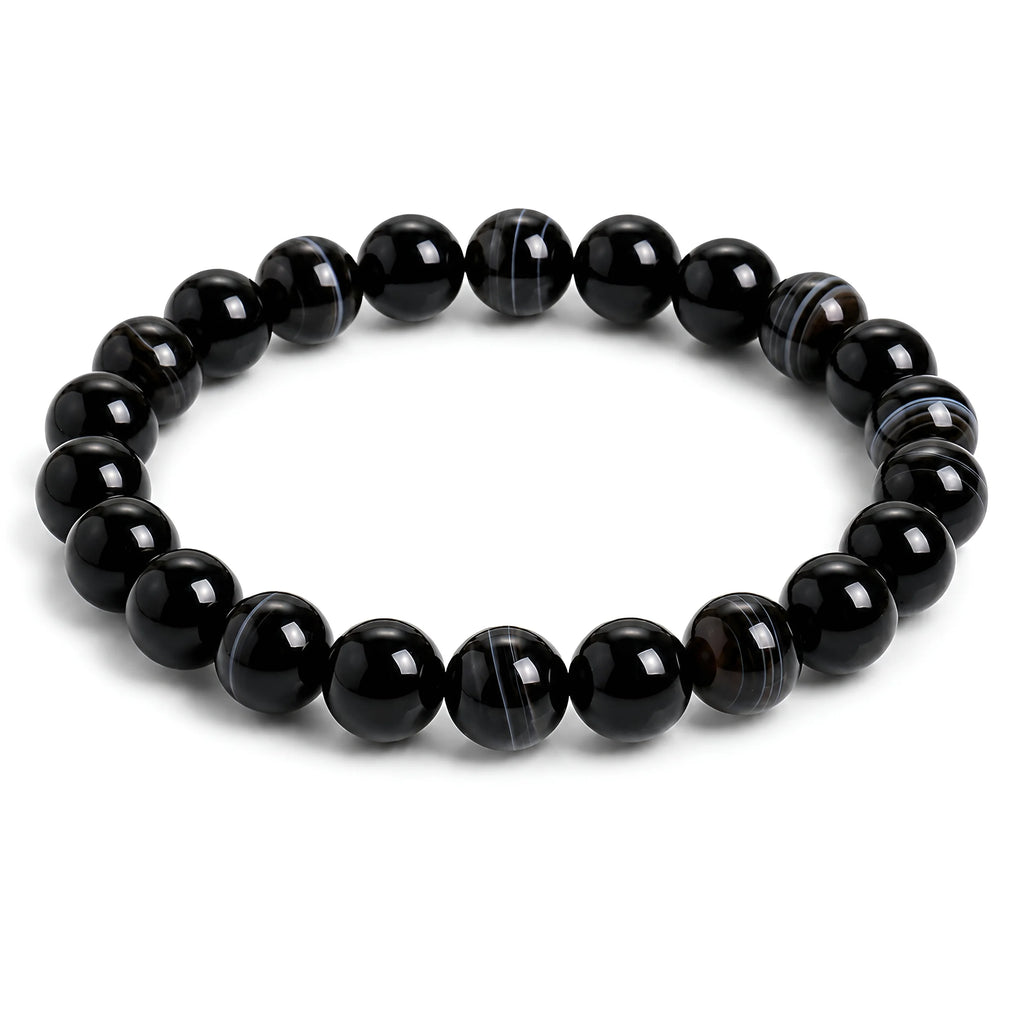 Black Banded Agate natural gemstone beaded bracelet 10mm kaashir