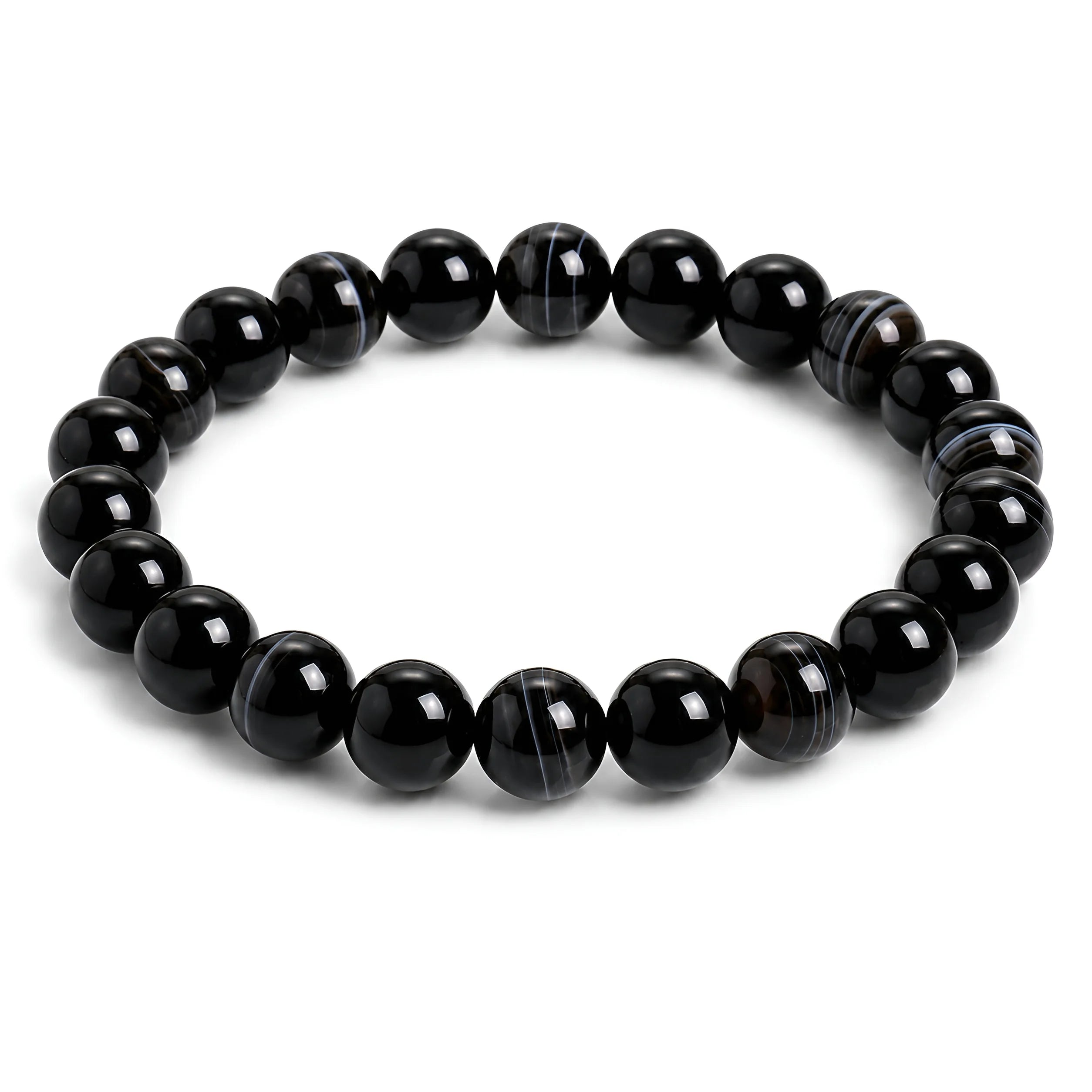 Black Banded Agate natural gemstone beaded bracelet 10mm kaashir
