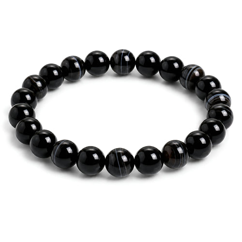 Black Banded Agate natural gemstone beaded bracelet 10mm kaashir