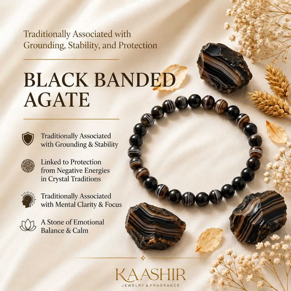 Black Banded Agate bracelet meaning grounding stability and protection