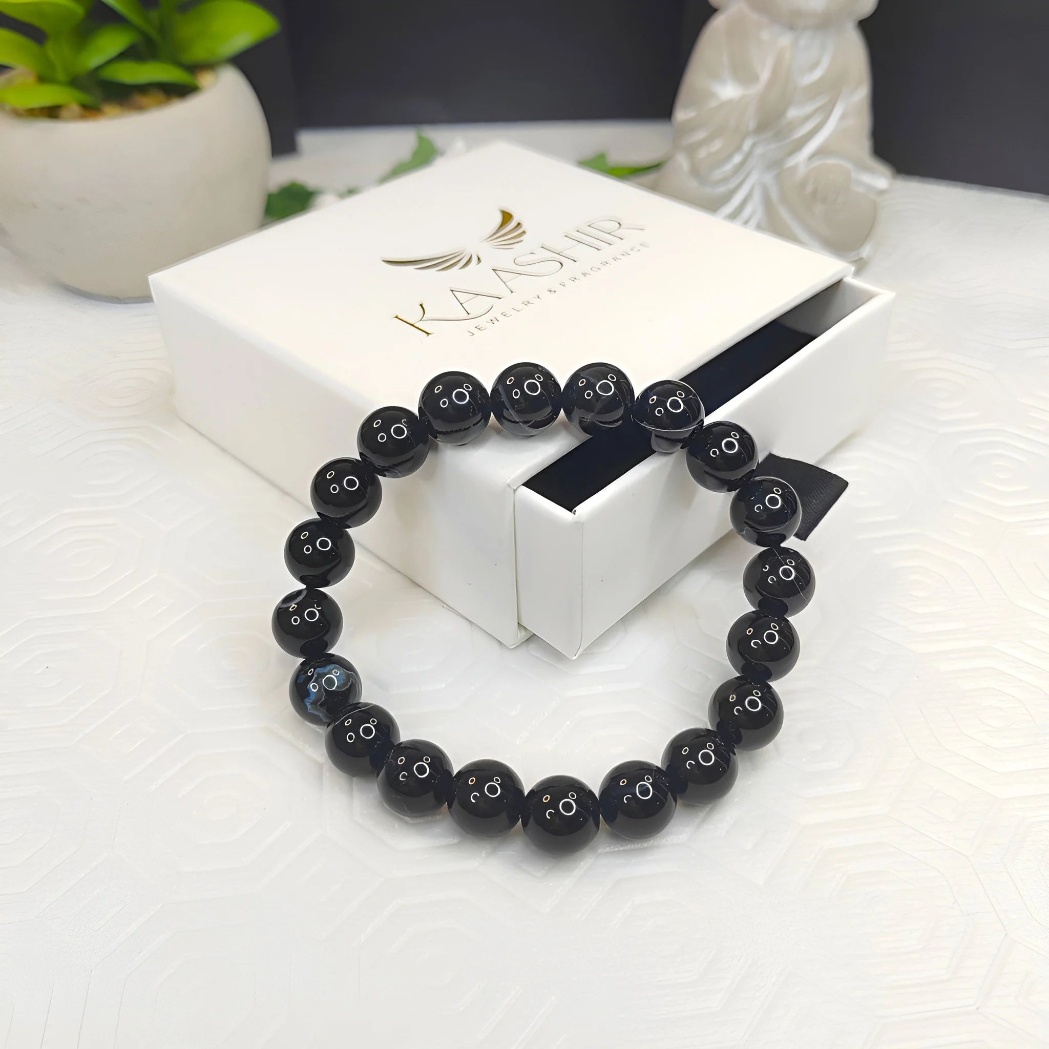 Kaashir Black Agate Pattern Bracelet - Handmade Stone Unisex Jewelry - Kaashir Jewelry & Fragrance